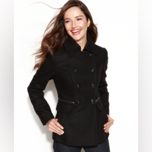 DKNY Wool Blend Double Breasted Pea Coat - Picture 2 of 8